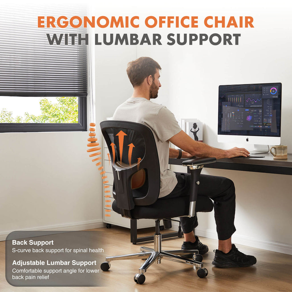 Office Chair with Adjustable Lumbar Support Oversized Cushion