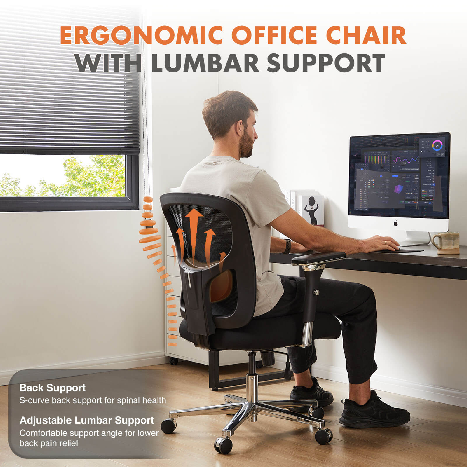 Office Chair with Adjustable Lumbar Support Oversized Cushion