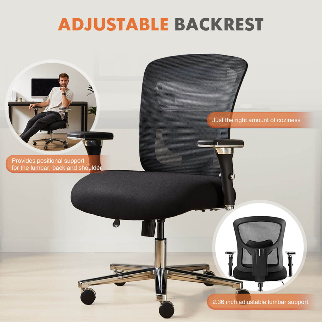 Office Chair with Adjustable Lumbar Support Oversized Cushion