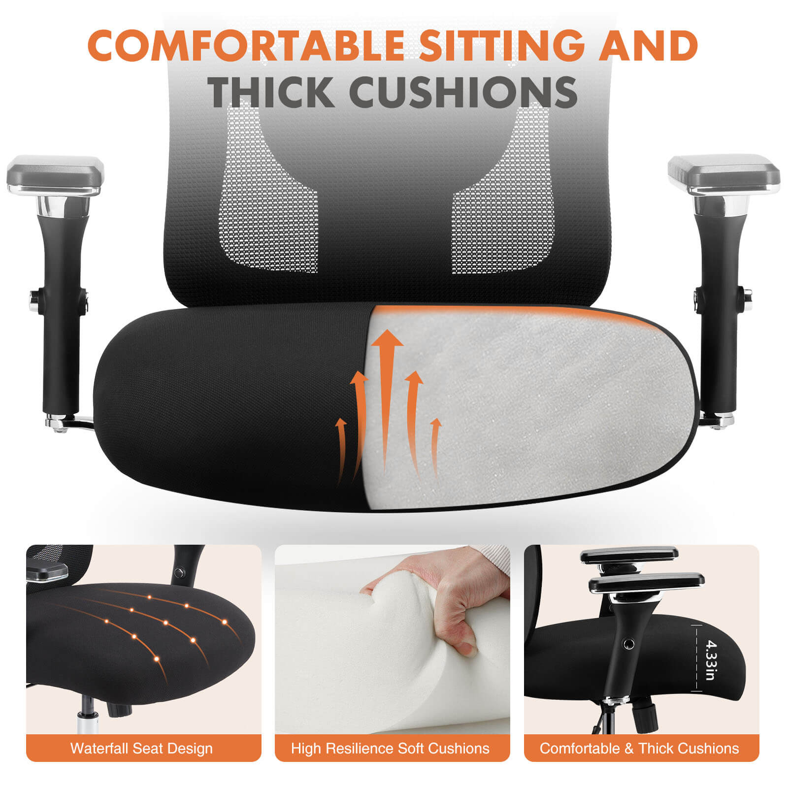 Office Chair with Adjustable Lumbar Support Oversized Cushion
