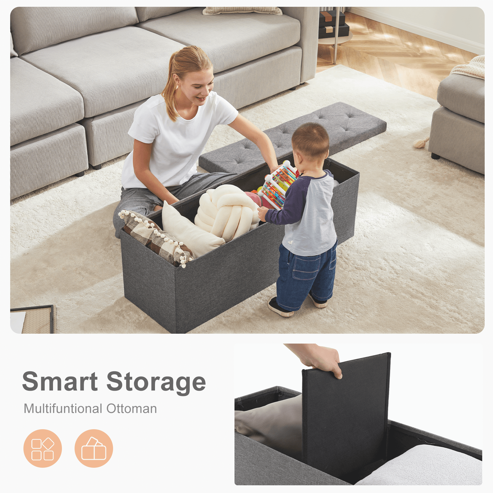 Bed Footstool storage ottoman for Bedroom and Entry Door