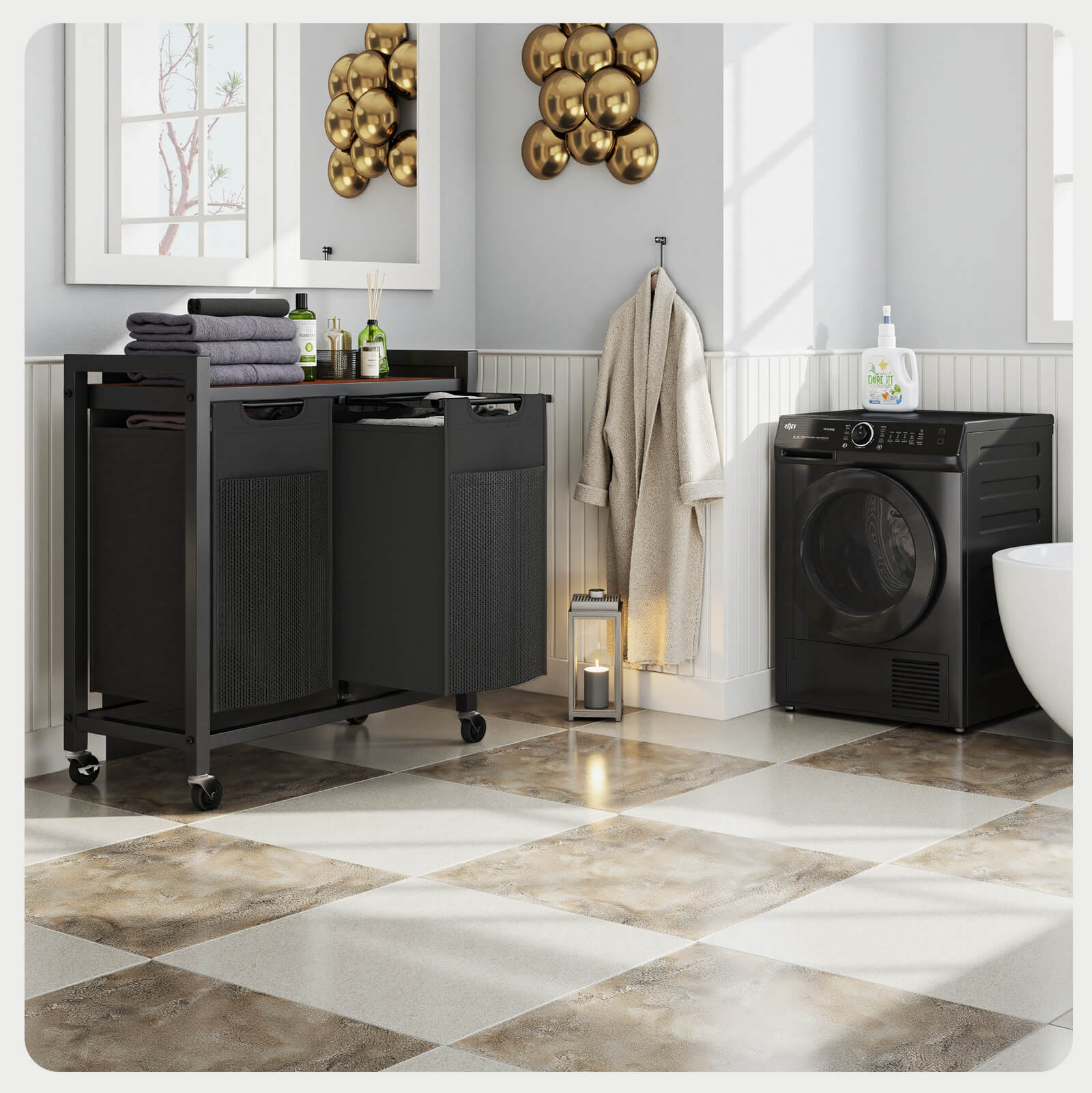 Iron Frame Laundry Room Dirty Clothes Basket