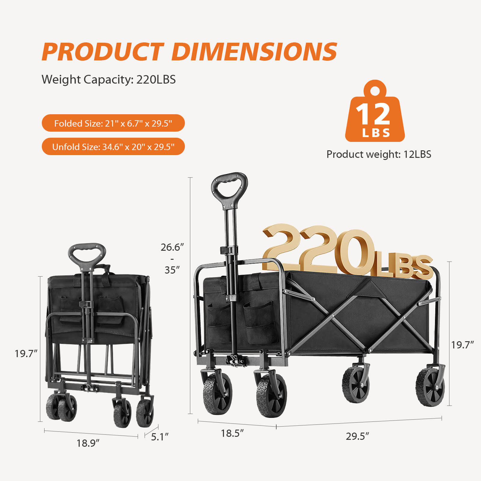Foldable Wagon with All Terrain Wheels for Outdoor Camping