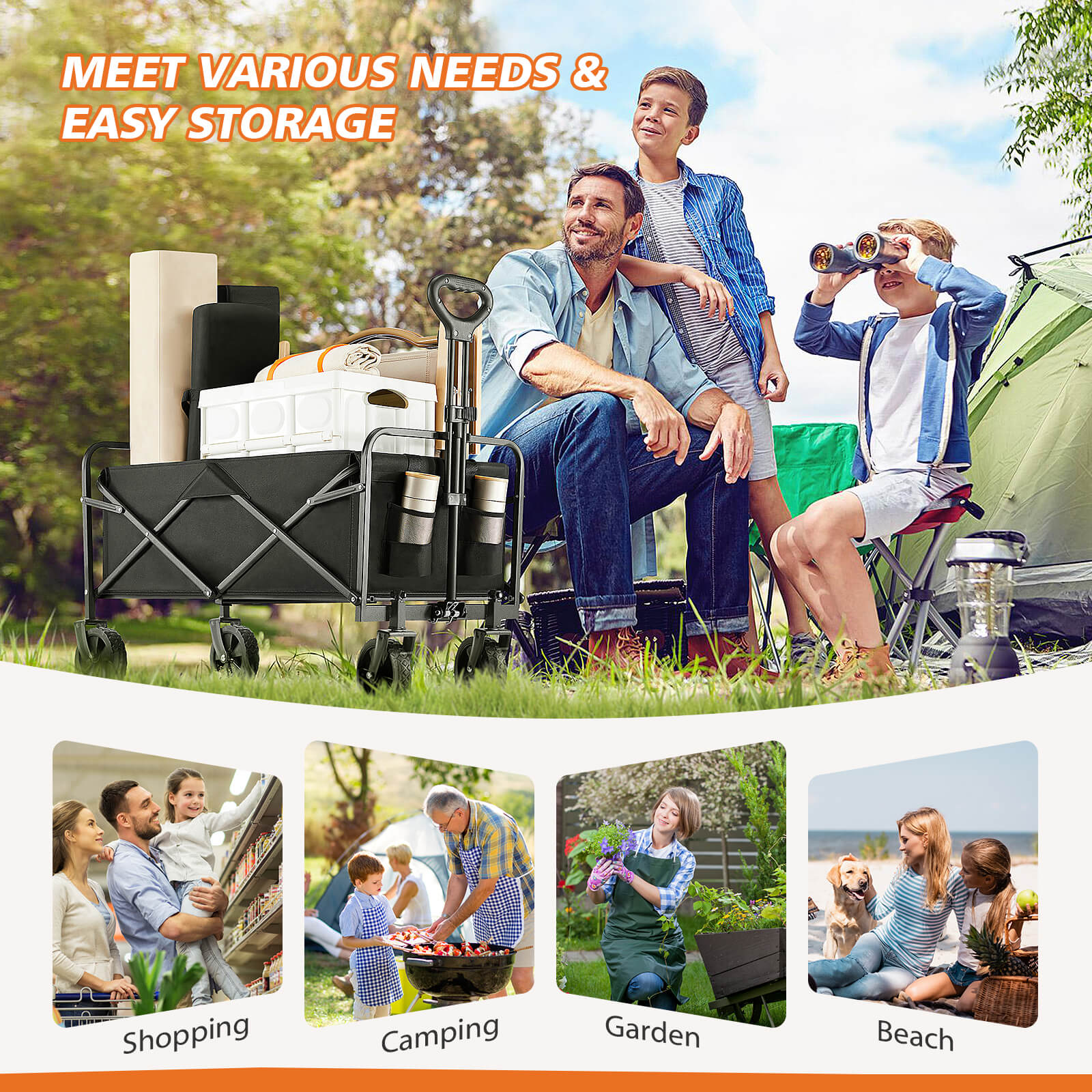 Foldable Wagon with All Terrain Wheels for Outdoor Camping