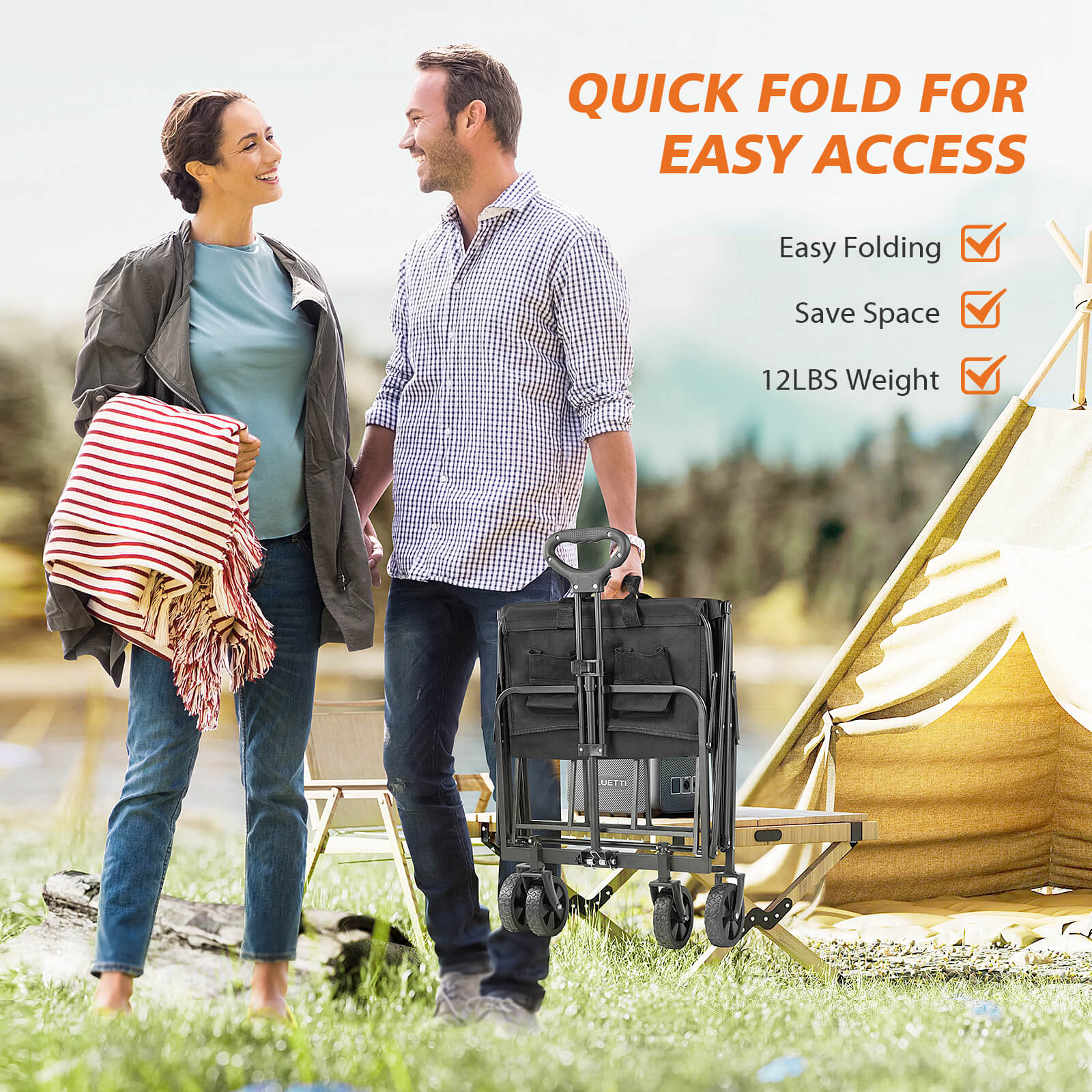 Foldable Wagon with All Terrain Wheels for Outdoor Camping