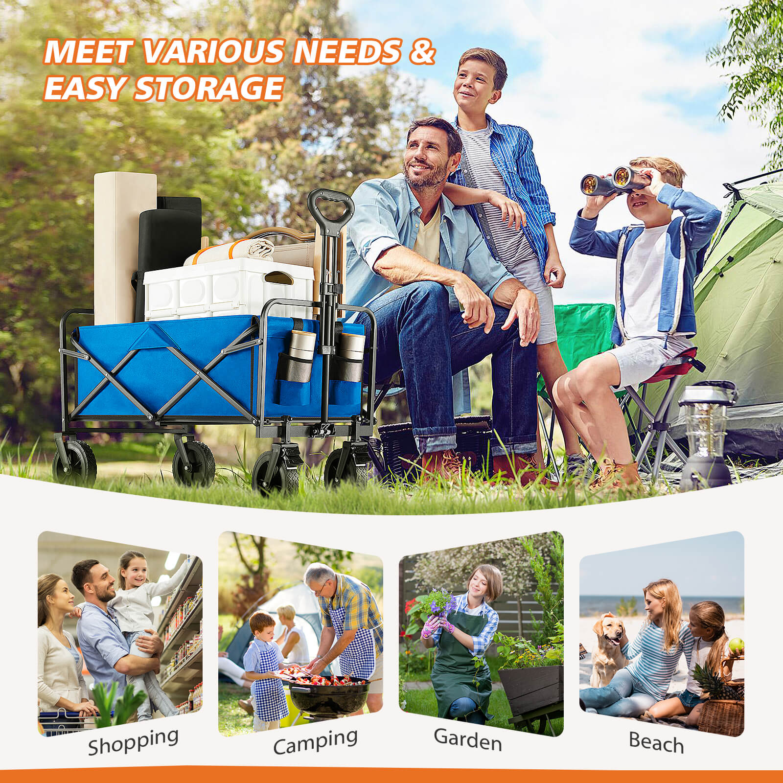 Foldable Wagon with All Terrain Wheels for Outdoor Camping