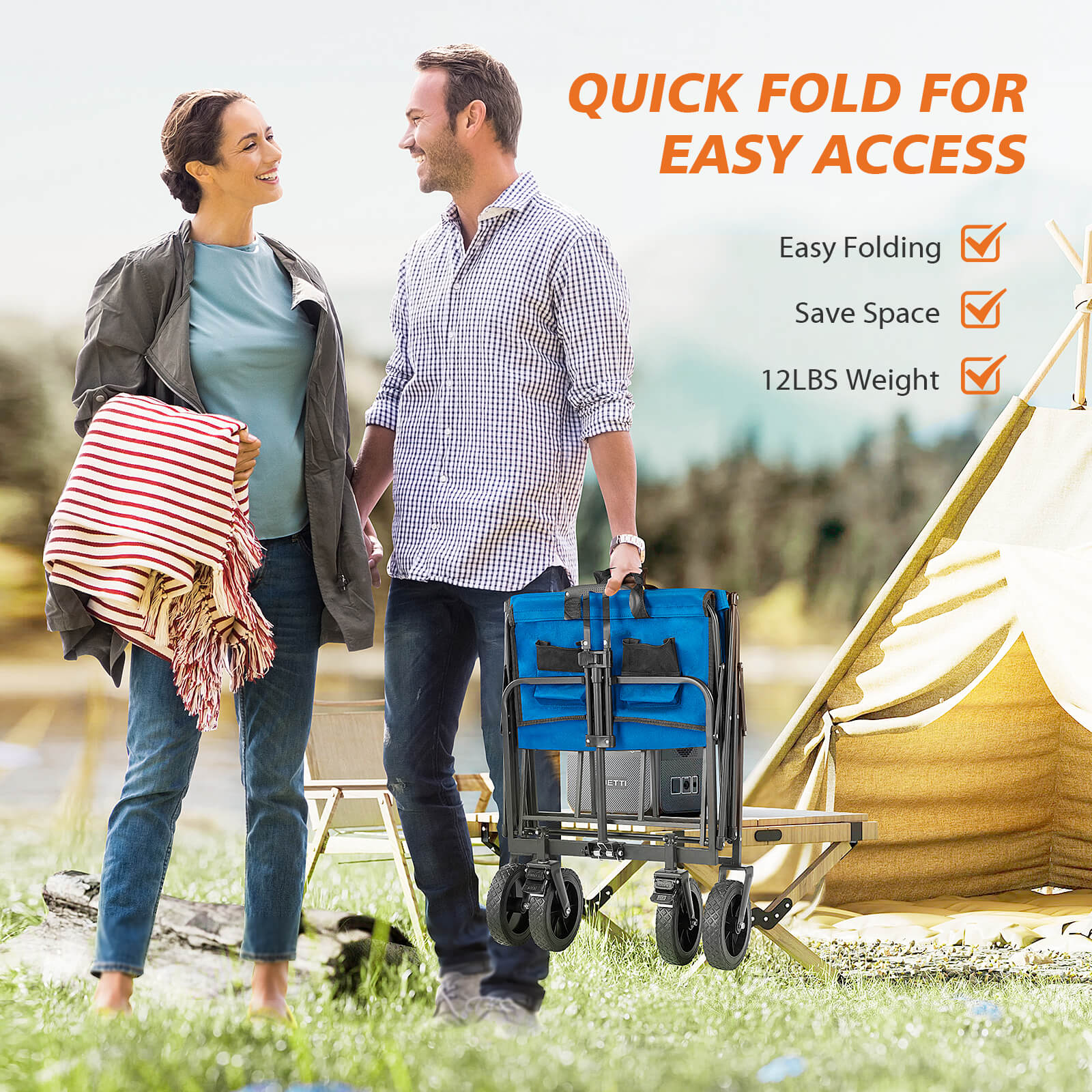 Foldable Wagon with All Terrain Wheels for Outdoor Camping