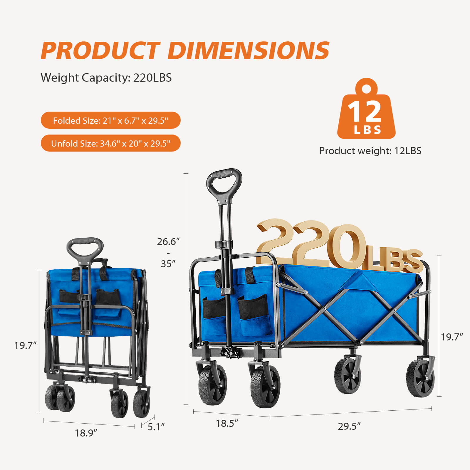 Foldable Wagon with All Terrain Wheels for Outdoor Camping