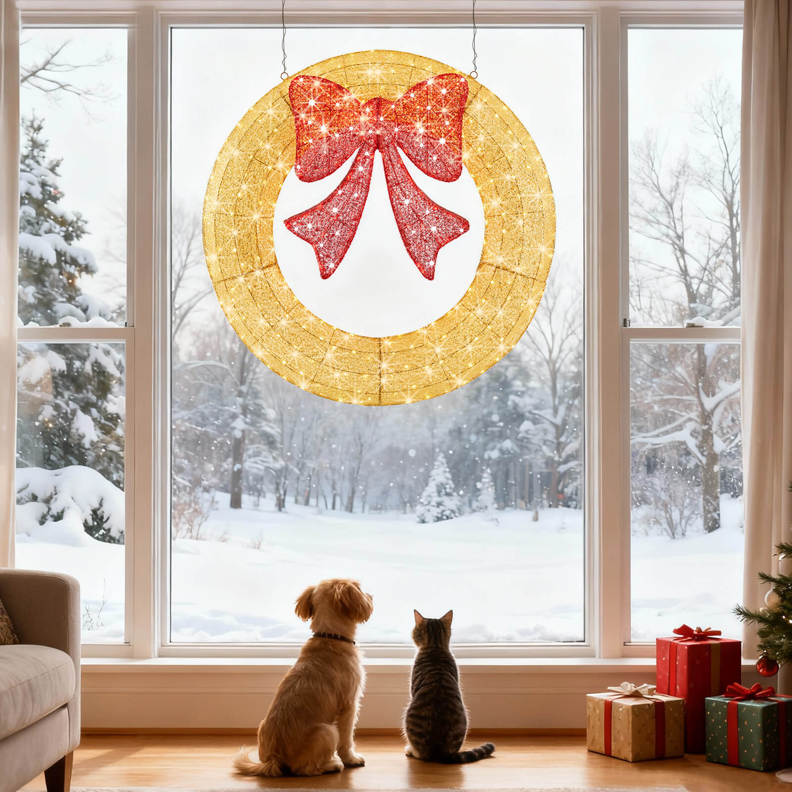 Illuminated Christmas Wreath - Outdoor Holiday Decor with Remote