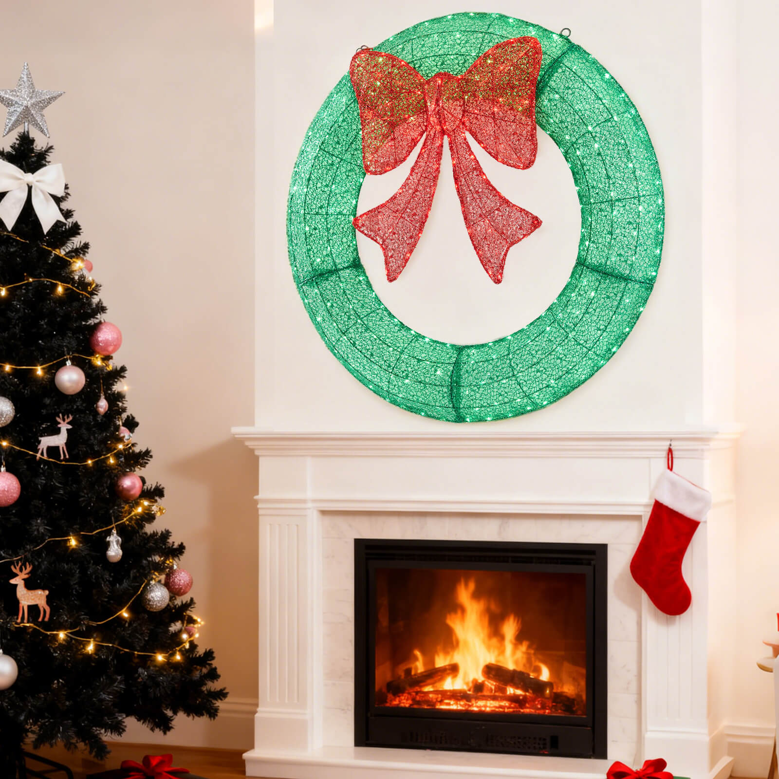 Illuminated Christmas Wreath - Outdoor Holiday Decor with Remote