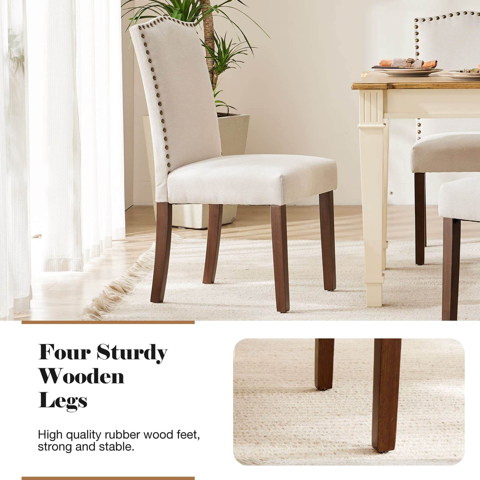 Wooden Dining Chair with Leather Cushion for Dining Room-2P