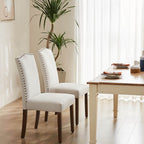 Wooden Dining Chair with Leather Cushion for Dining Room-2P