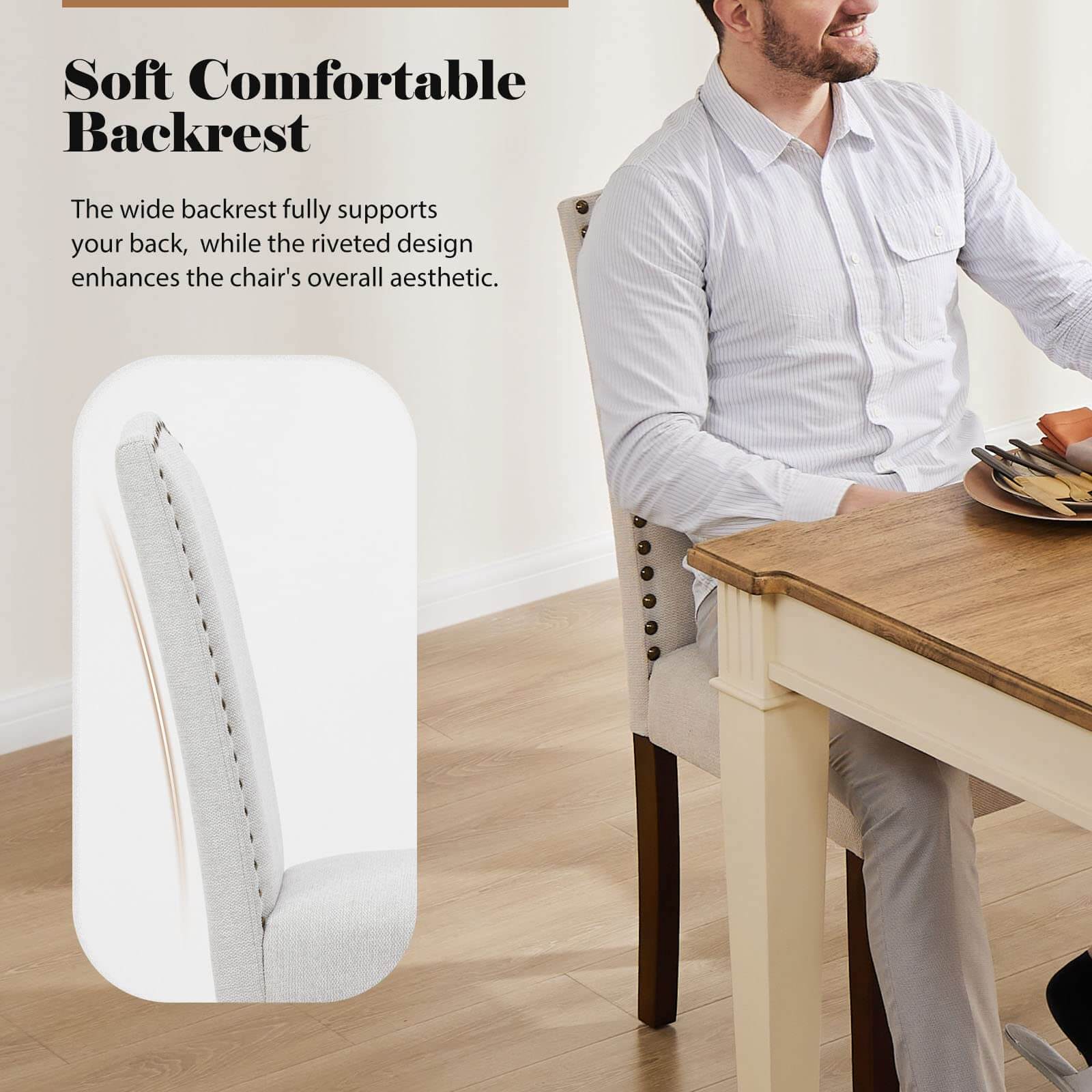 Wooden Dining Chair with Leather Cushion for Dining Room-2P