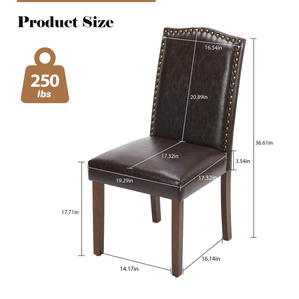 Wooden Dining Chair with Leather Cushion for Dining Room-2P