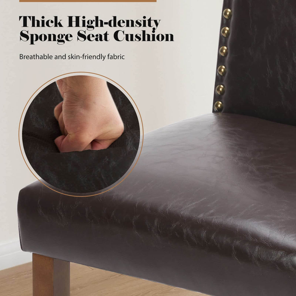 Wooden Dining Chair with Leather Cushion for Dining Room-2P