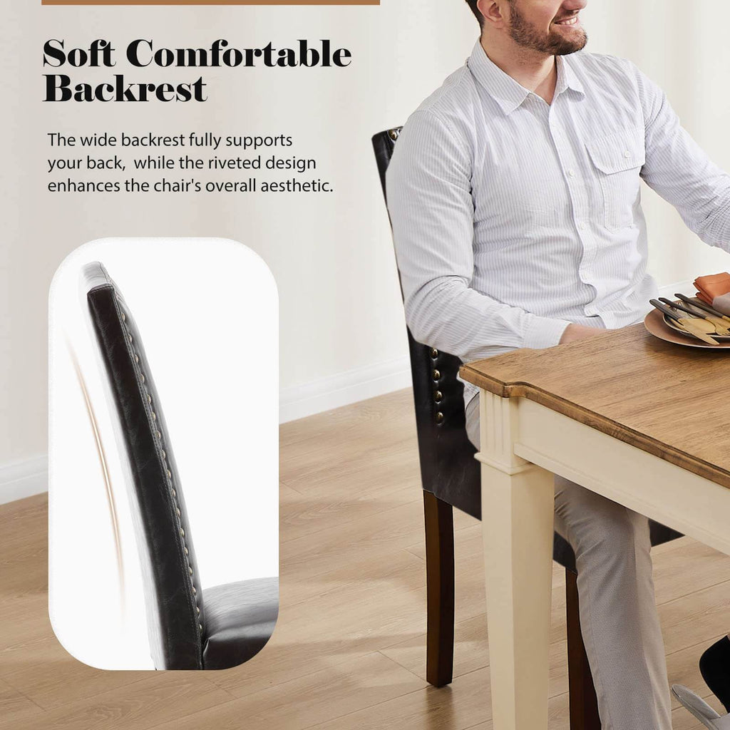 Wooden Dining Chair with Leather Cushion for Dining Room-2P