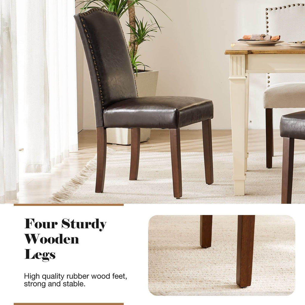 Wooden Dining Chair with Leather Cushion for Dining Room-2P