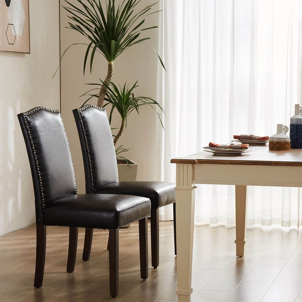 Wooden Dining Chair with Leather Cushion for Dining Room-2P