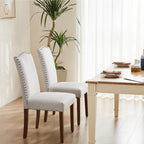 Wooden Dining Chair with Leather Cushion for Dining Room-2P
