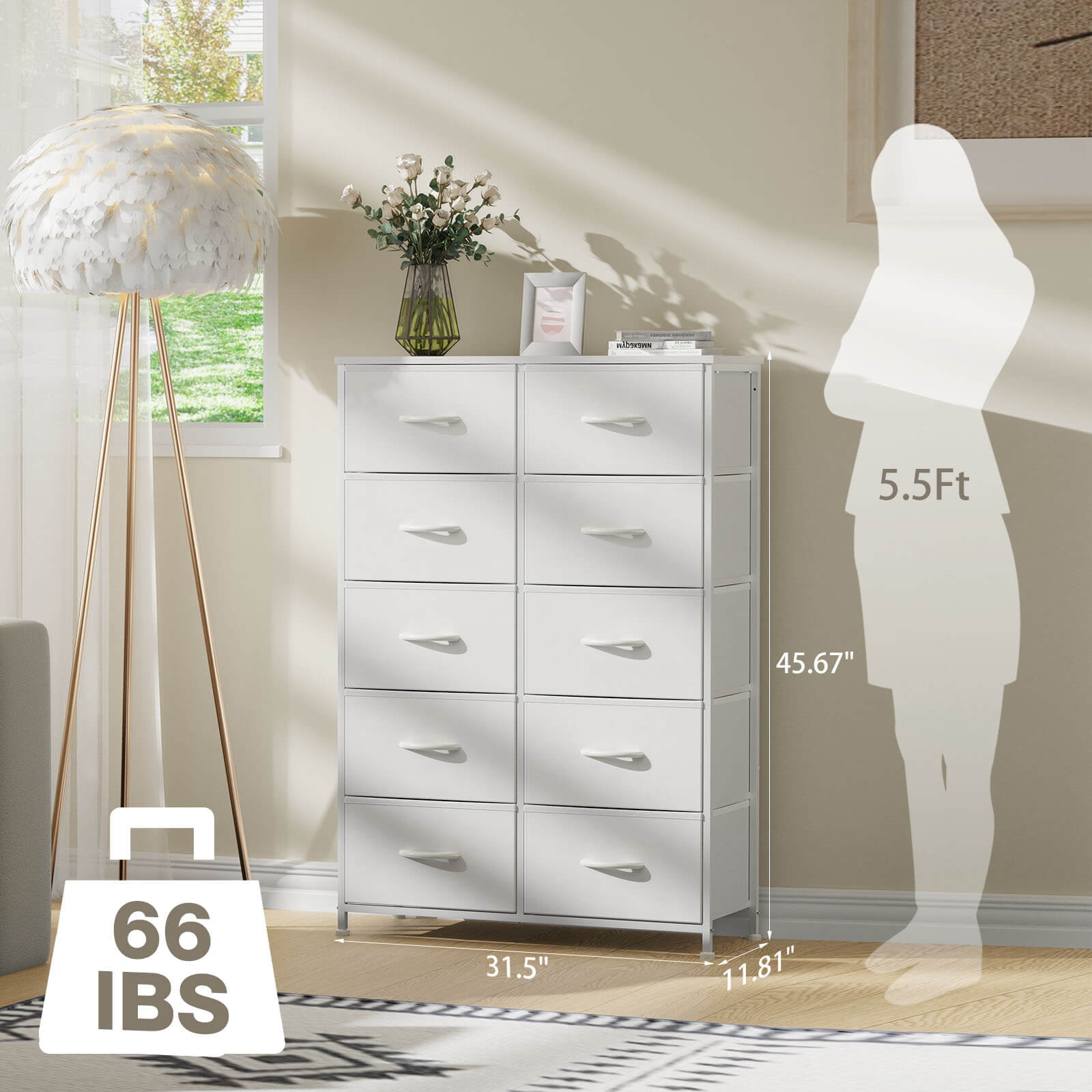 Tall Dresser with 10 Drawers for Bedroom