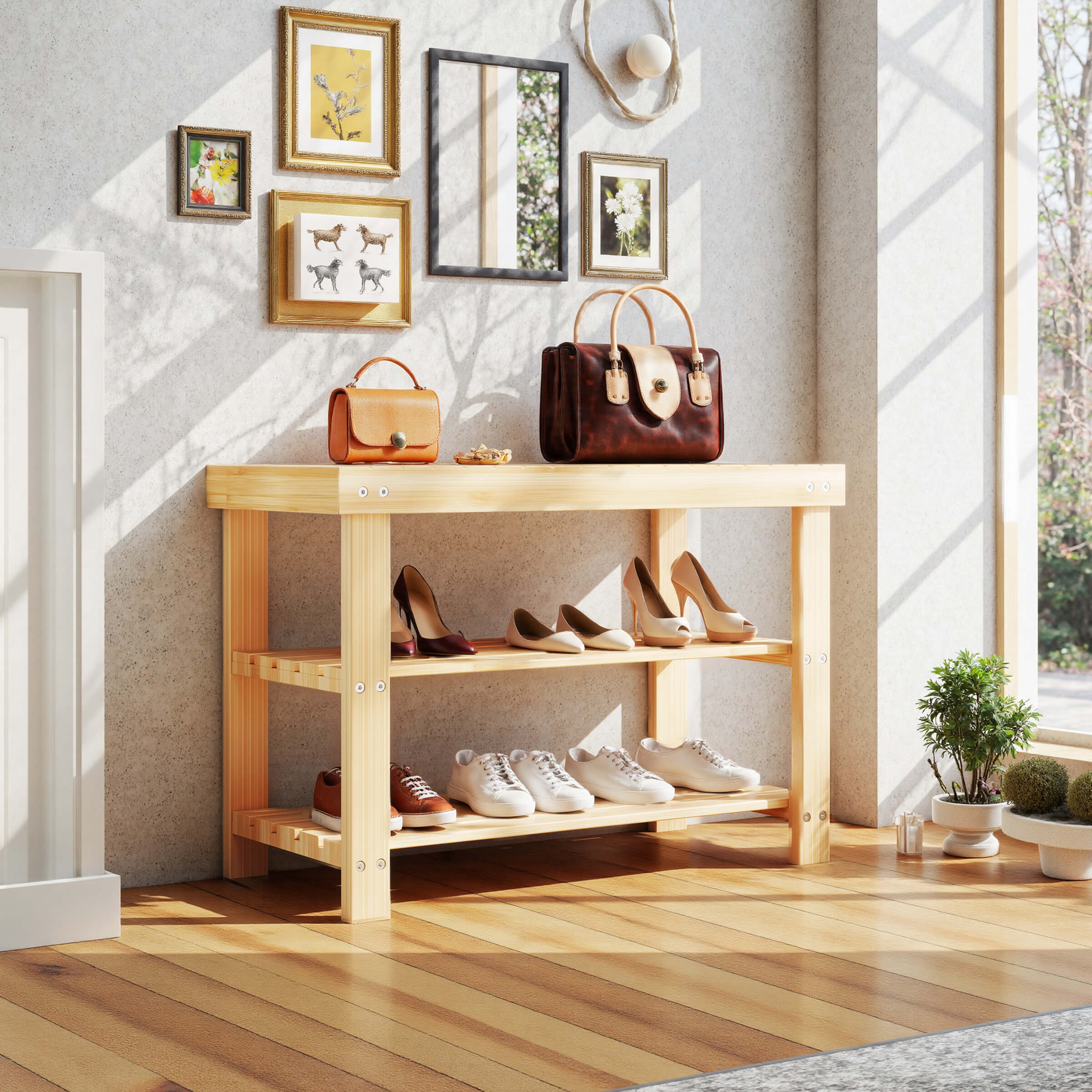 2-in-1 Bamboo Shoe Bench for Entryway