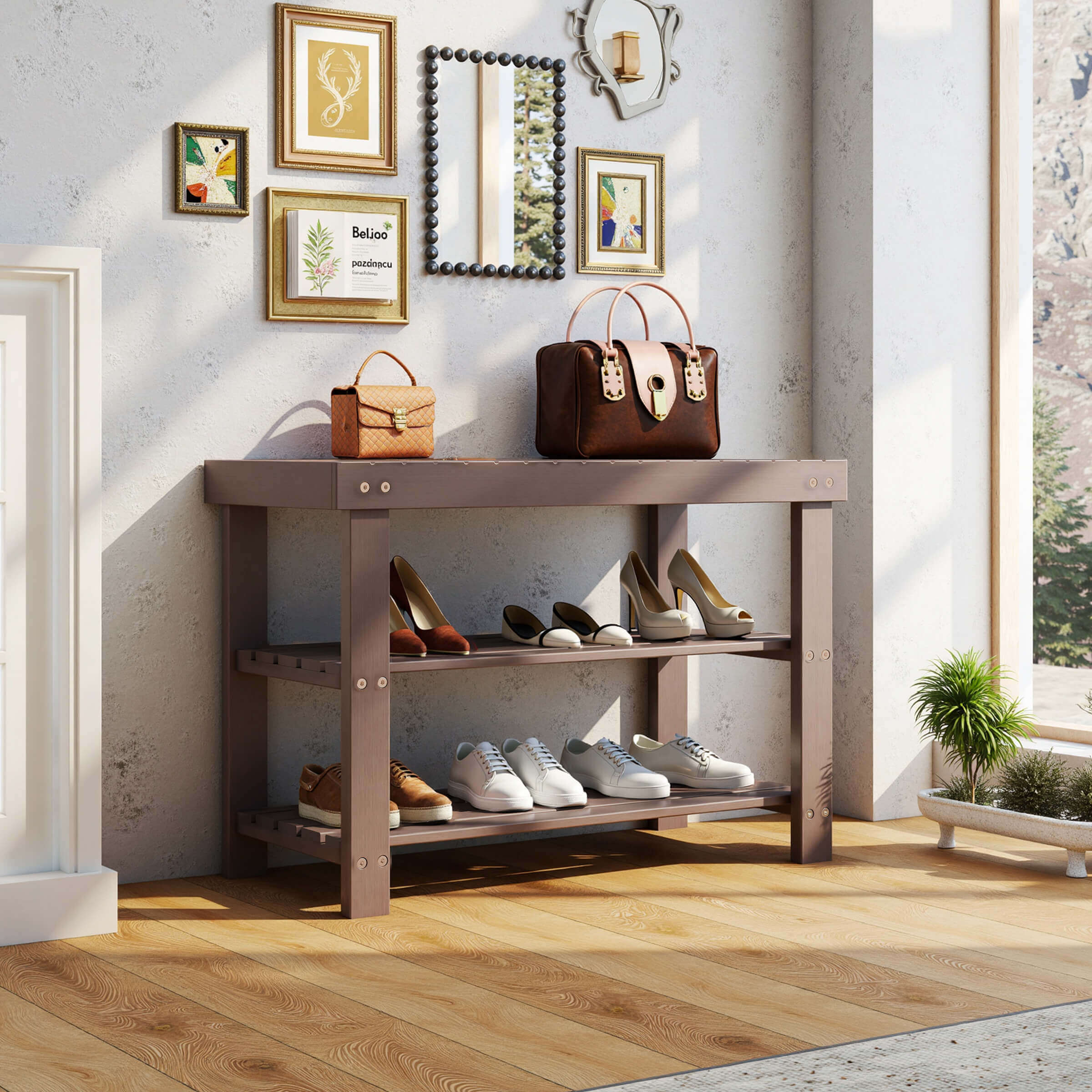 2-in-1 Bamboo Shoe Bench for Entryway