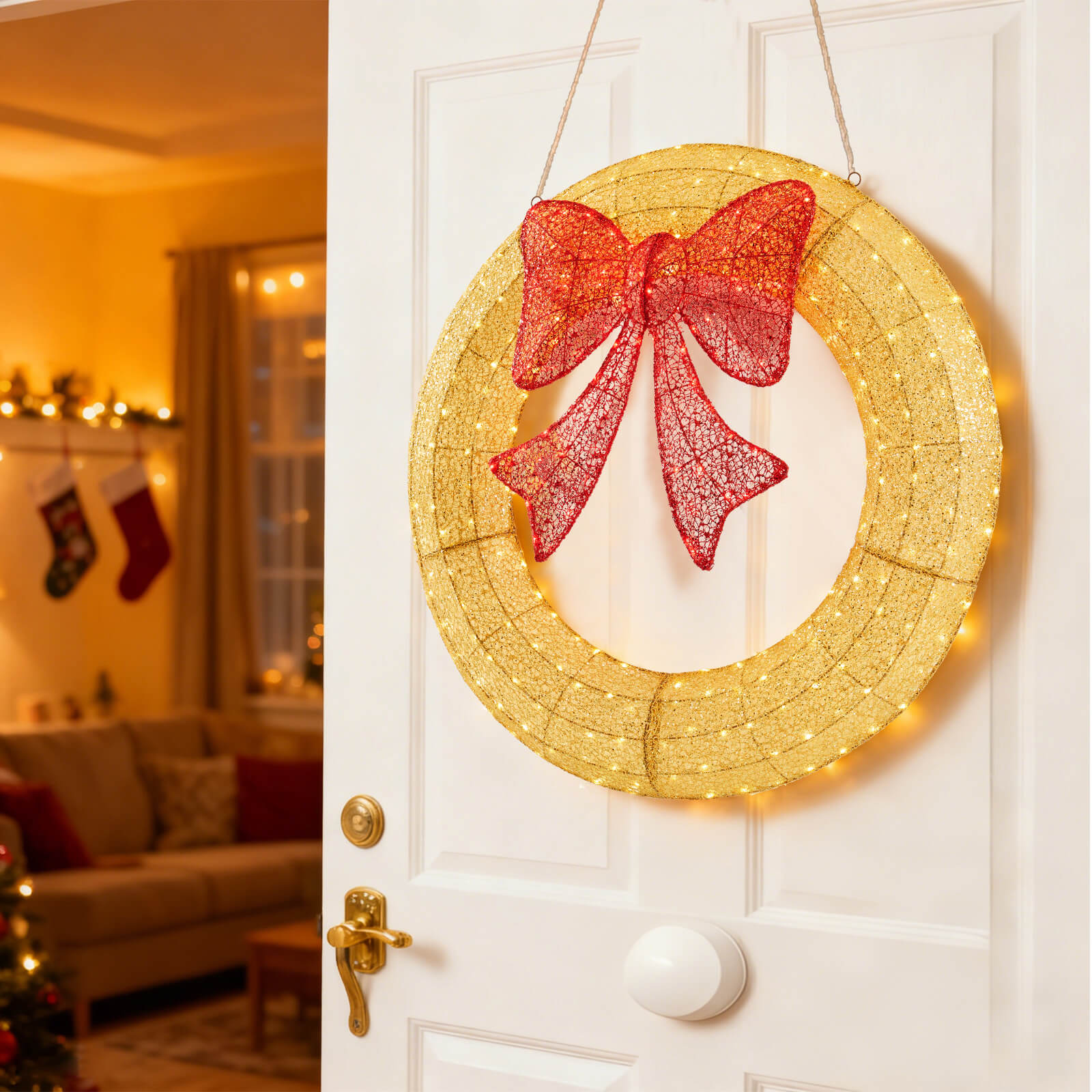 Illuminated Christmas Wreath - Outdoor Holiday Decor with Remote