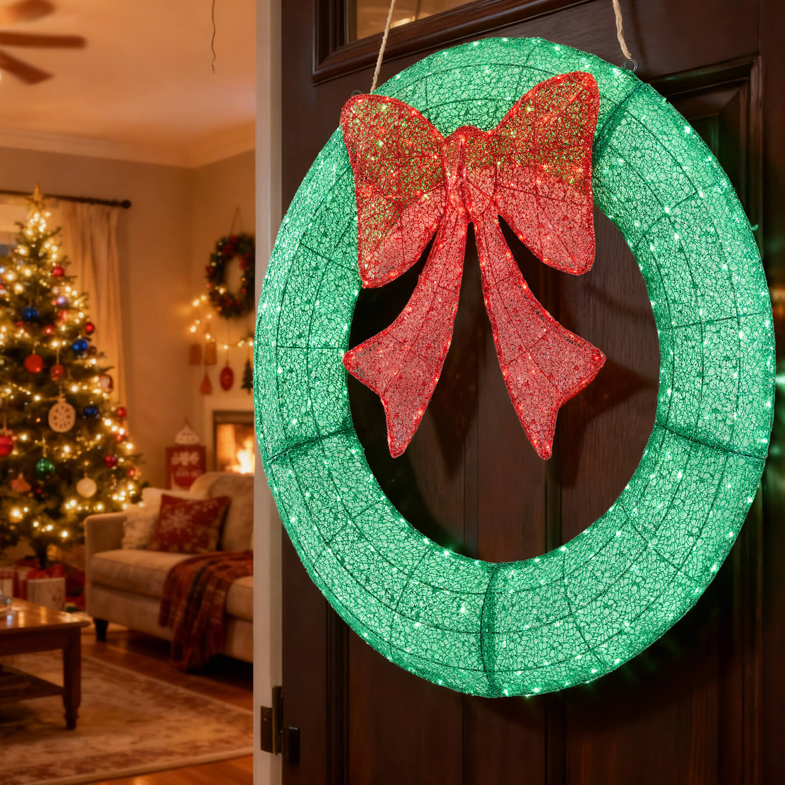 Illuminated Christmas Wreath - Outdoor Holiday Decor with Remote