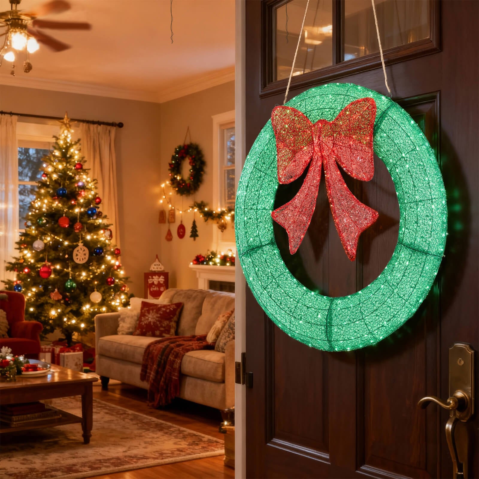Illuminated Christmas Wreath - Outdoor Holiday Decor with Remote
