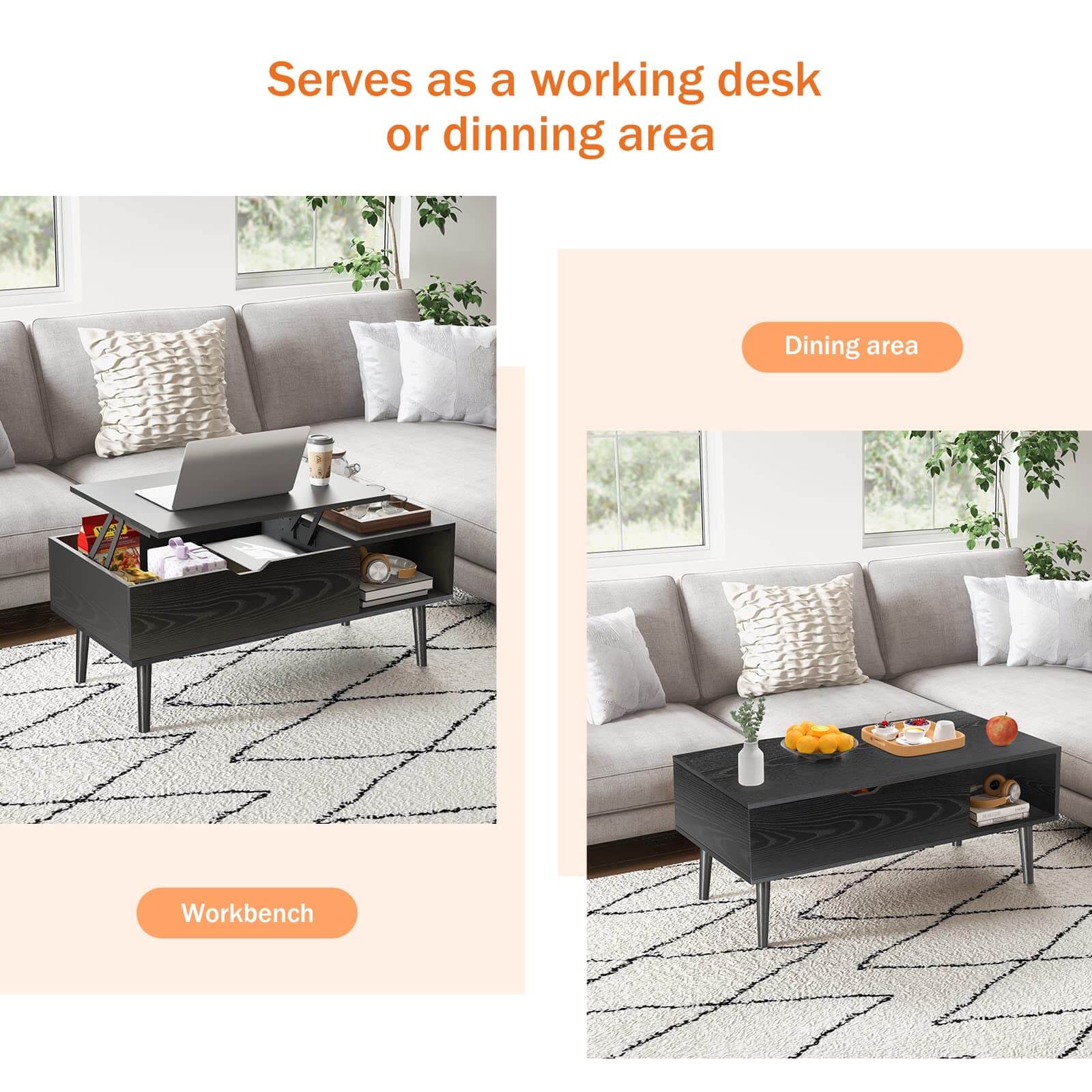 Coffee Table Liftable with Storage for Living Room