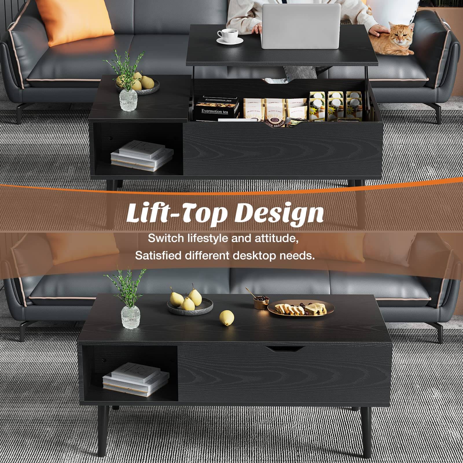 Coffee Table Liftable with Storage for Living Room