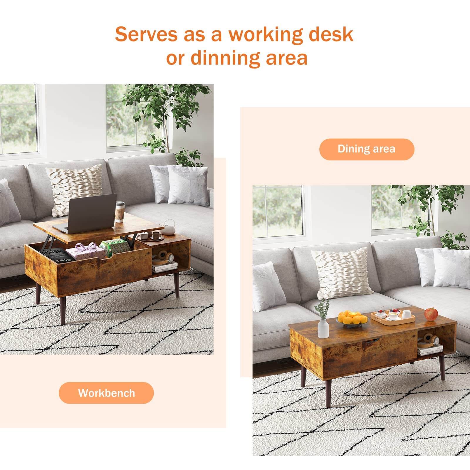 Coffee Table Liftable with Storage for Living Room