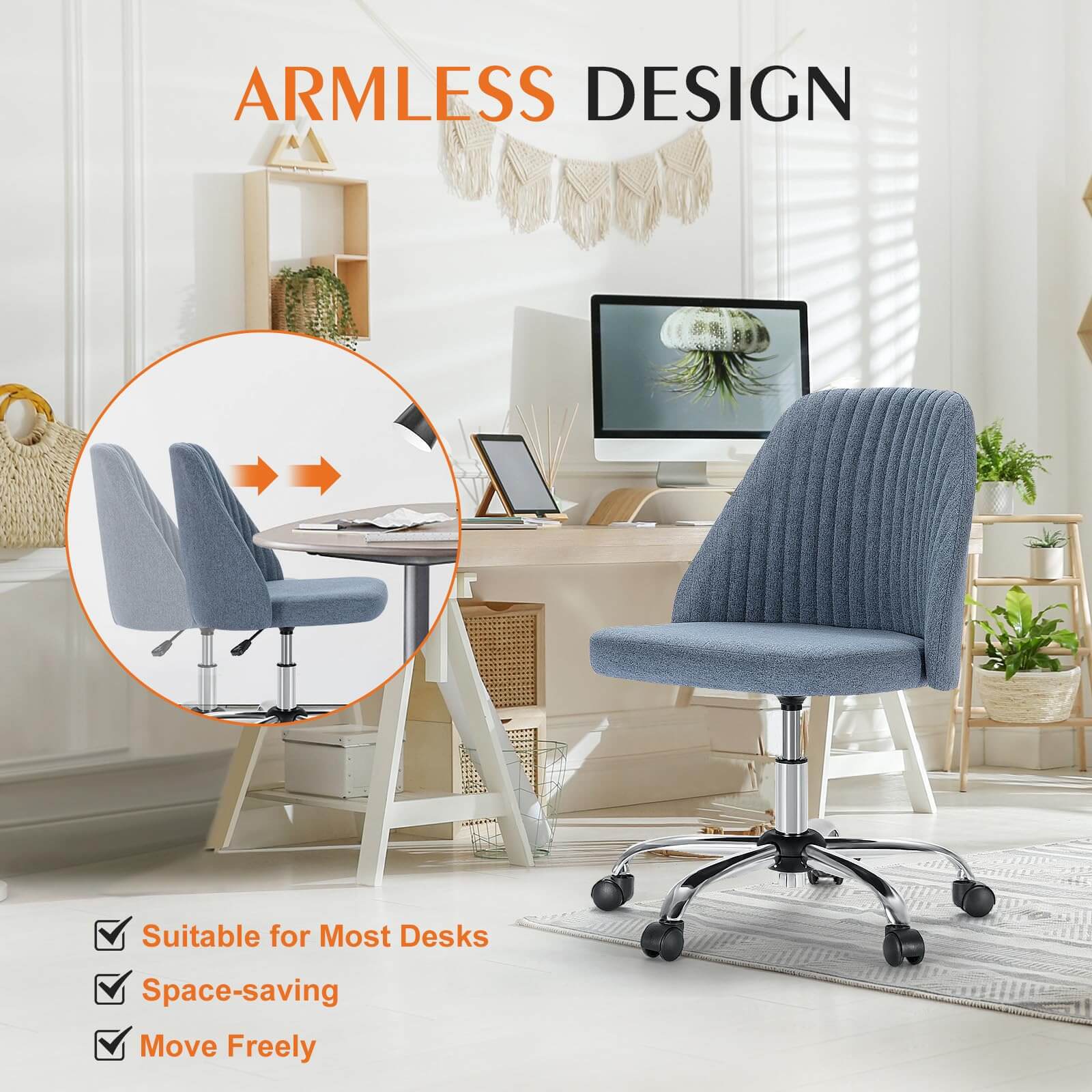 Office Chair Armless with Rollers for Office