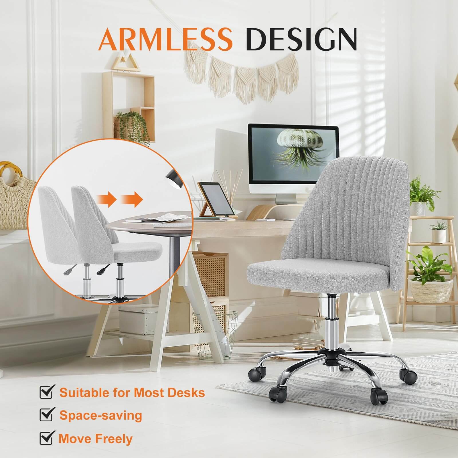 Office Chair Armless with Rollers for Office