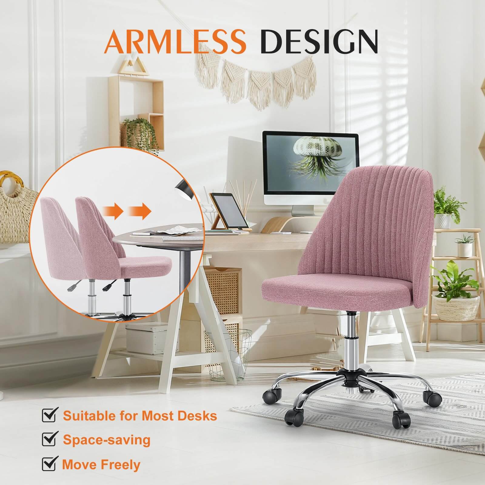 Office Chair Armless with Rollers for Office