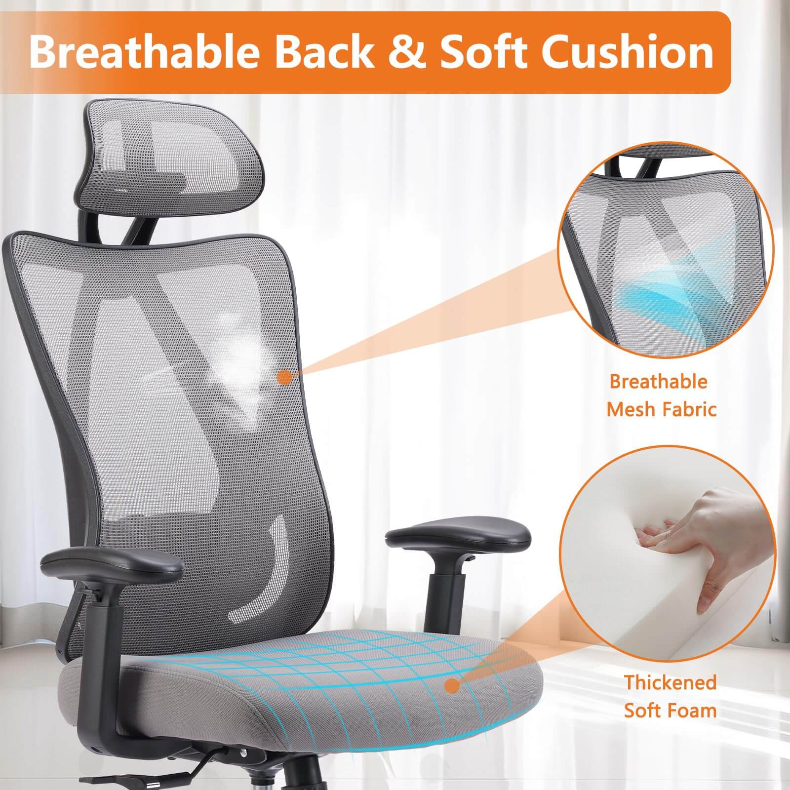 Office Chair Tilts 135° for Home and Office