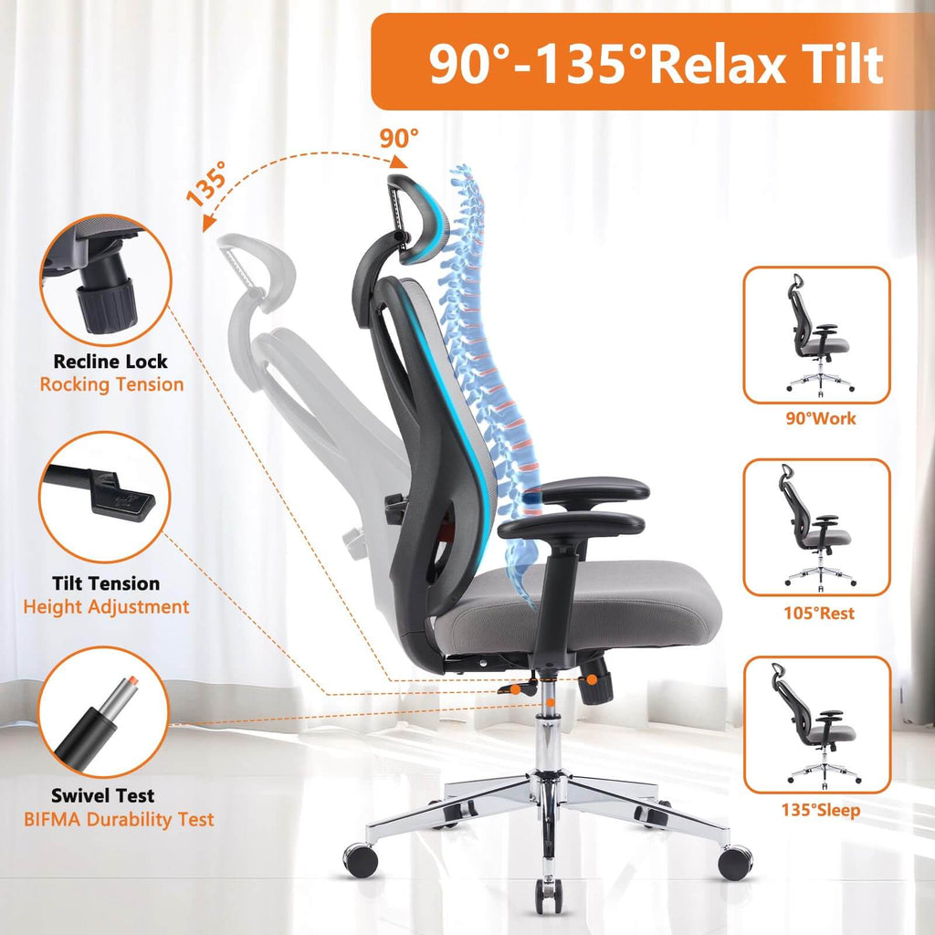 Office Chair Tilts 135° for Home and Office