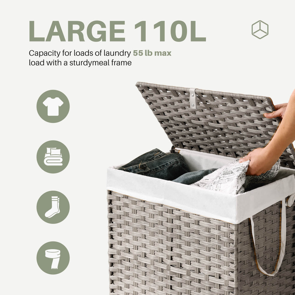 Collapsible Rattan Laundry Hamper for Laundry Room