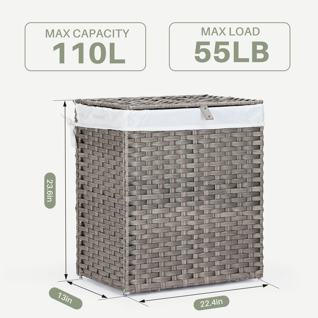 Collapsible Rattan Laundry Hamper for Laundry Room