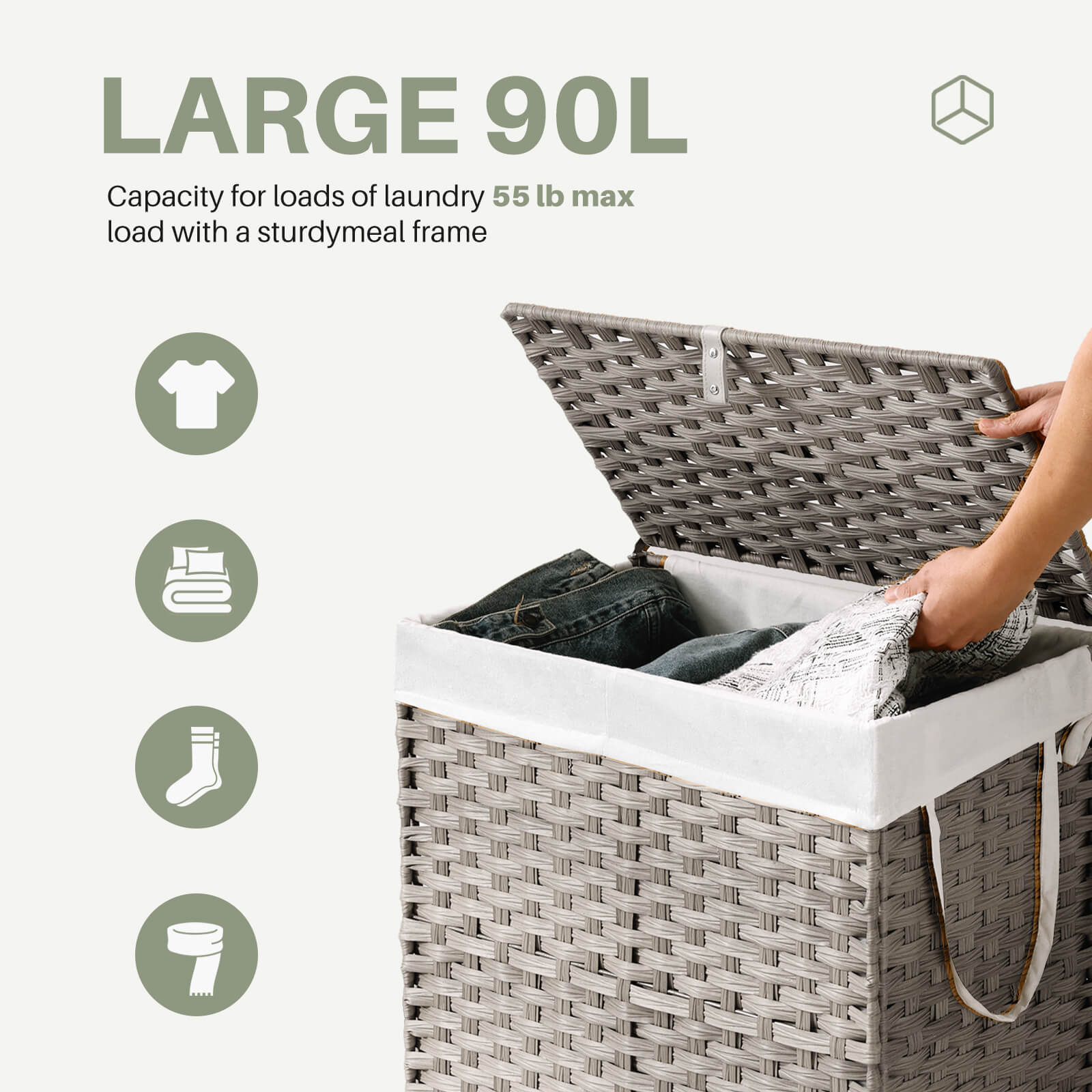 Collapsible Rattan Laundry Hamper for Laundry Room