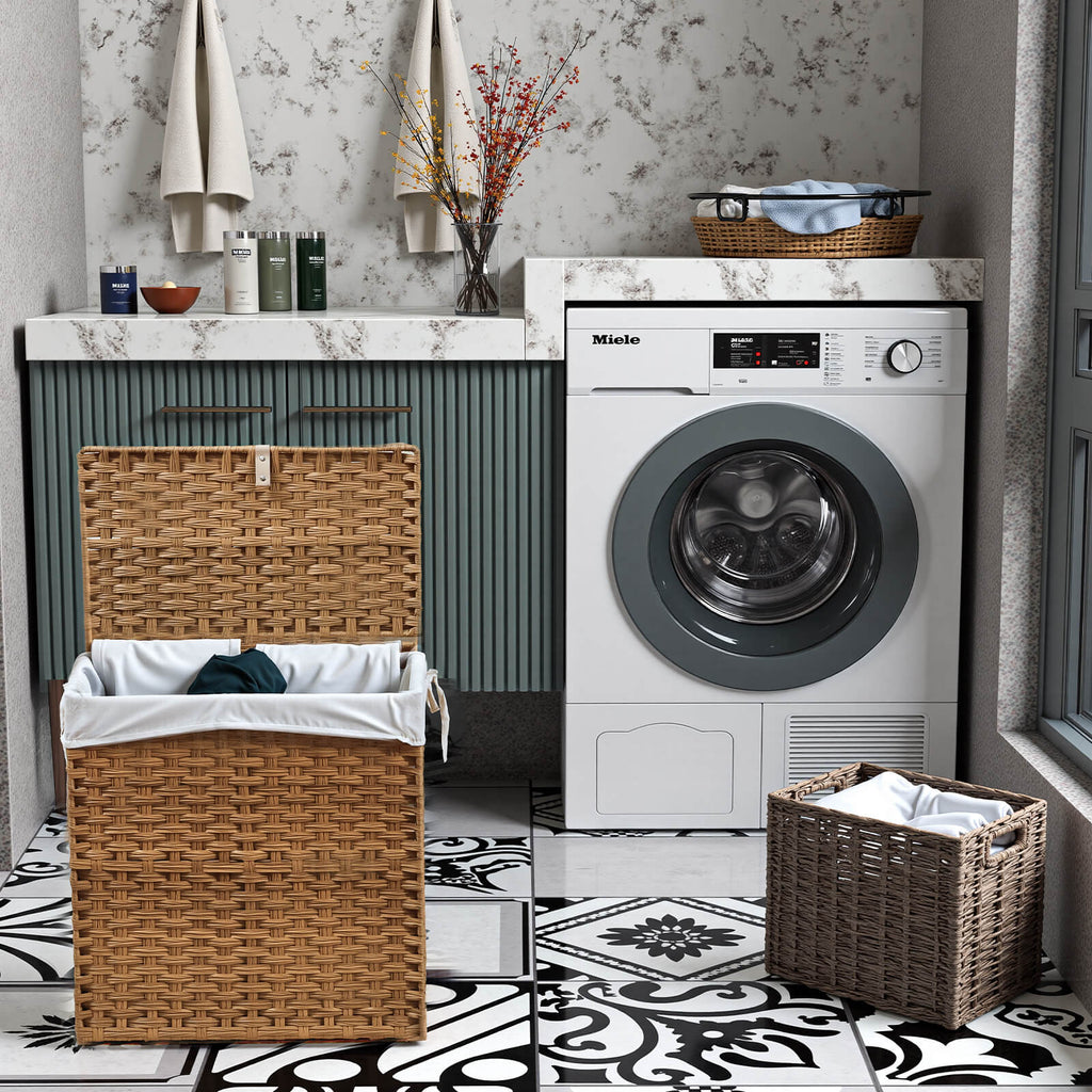 Collapsible Rattan Laundry Hamper for Laundry Room