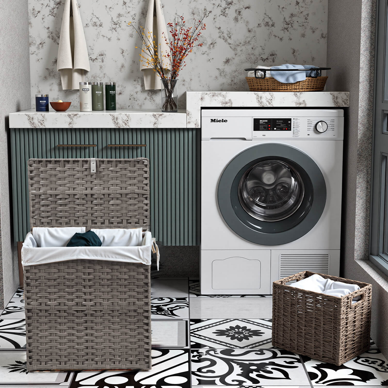 Collapsible Rattan Laundry Hamper for Laundry Room