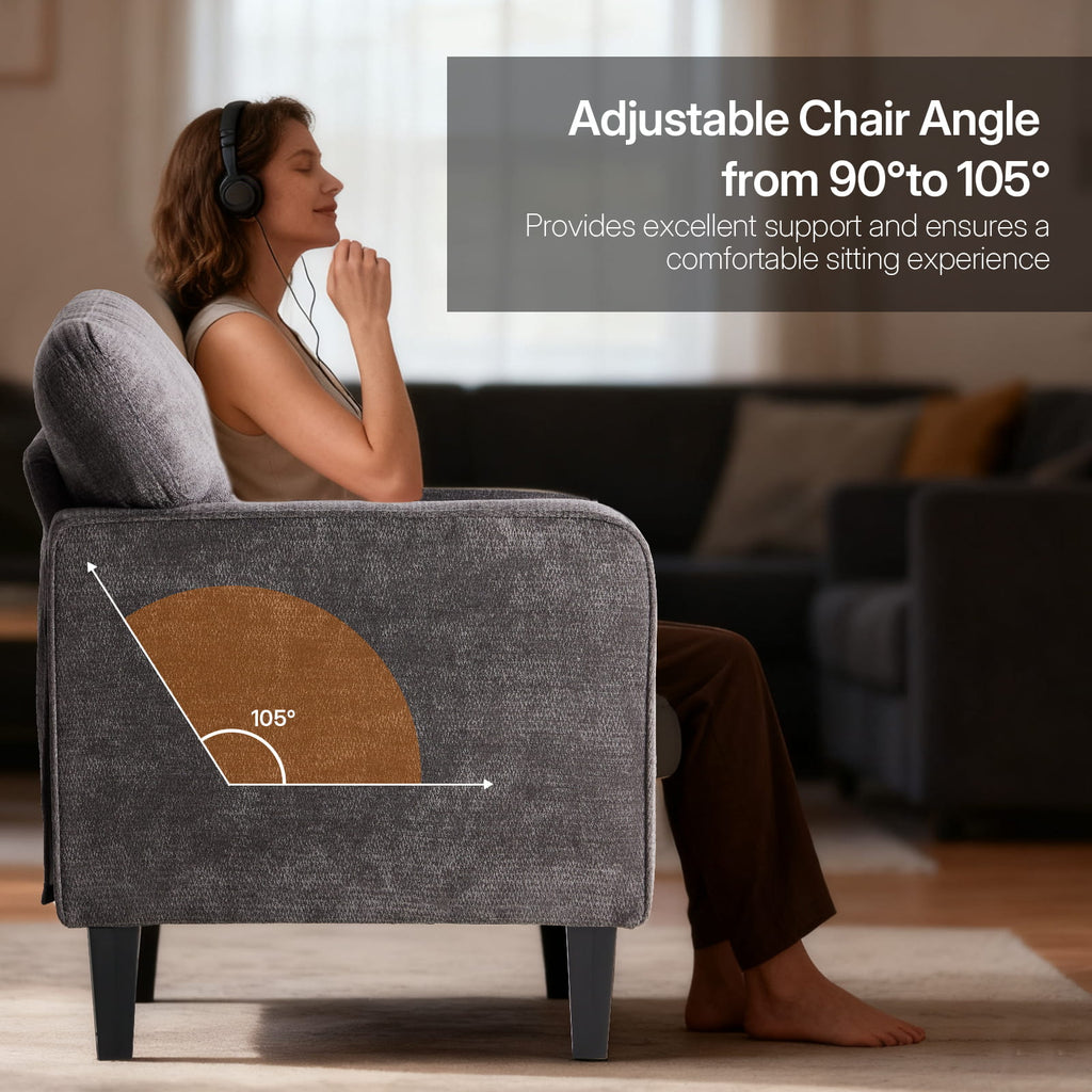 Adjustable Backrest Accent Chair for Living Room, Bedroom, Office