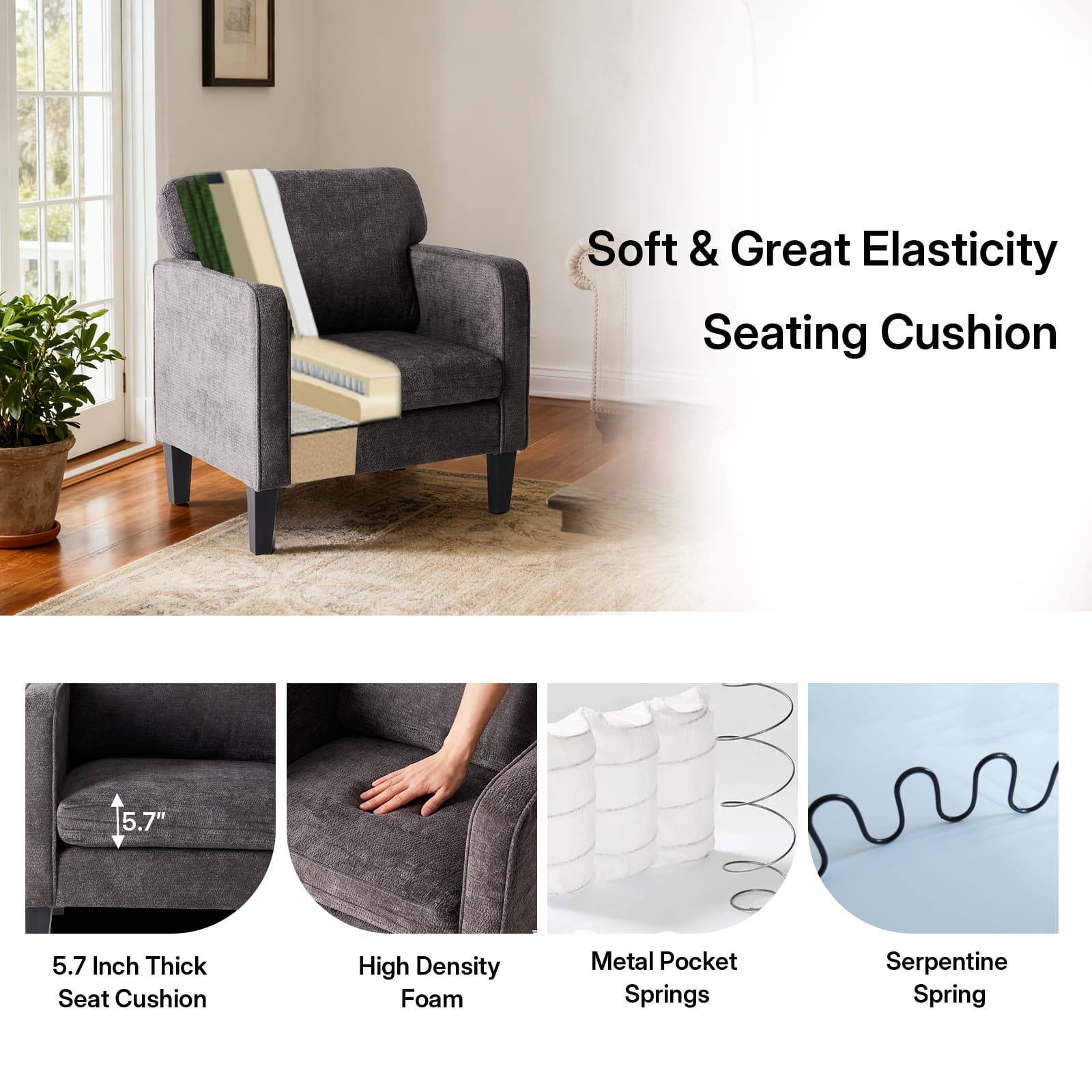 Adjustable Backrest Accent Chair for Living Room, Bedroom, Office