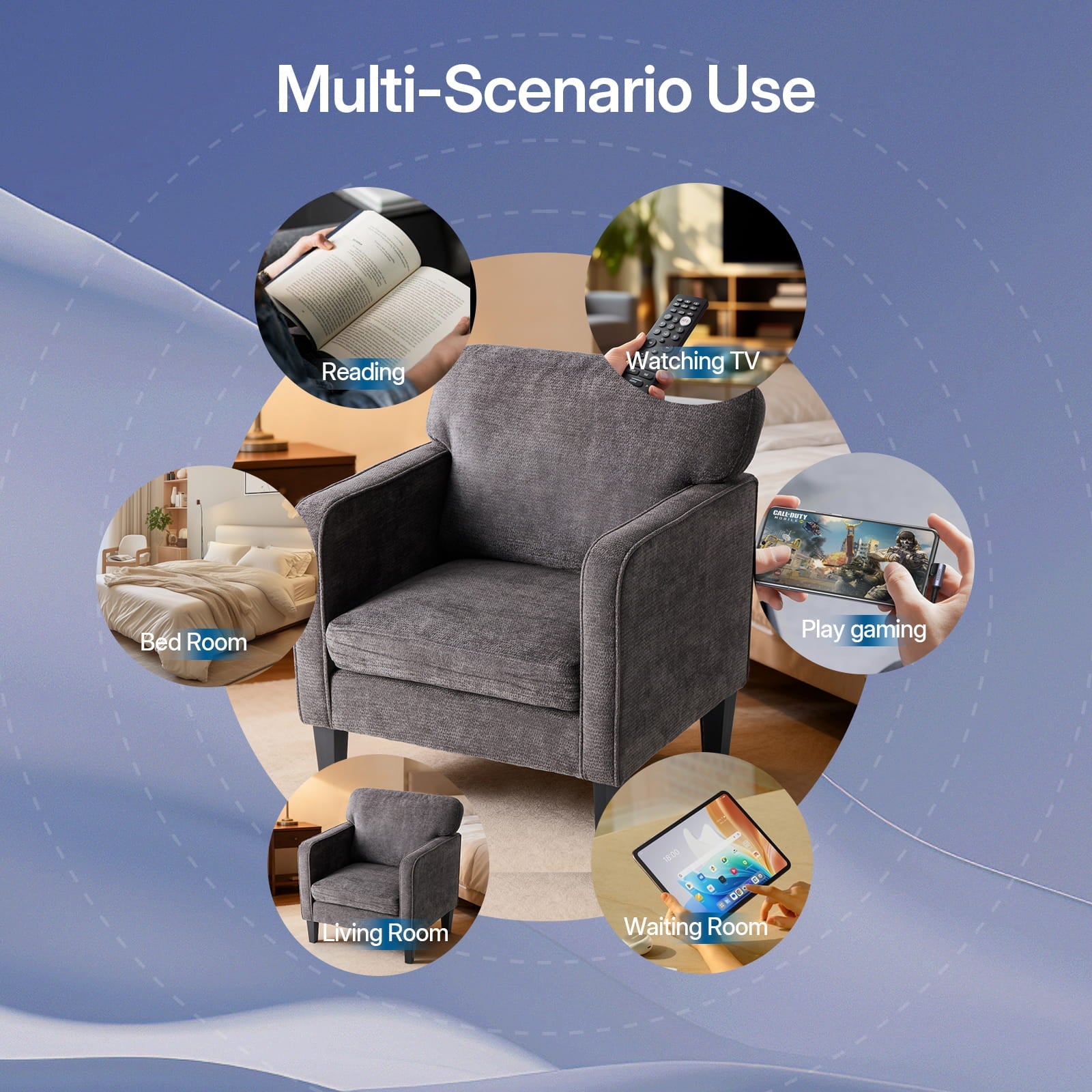 Adjustable Backrest Accent Chair for Living Room, Bedroom, Office