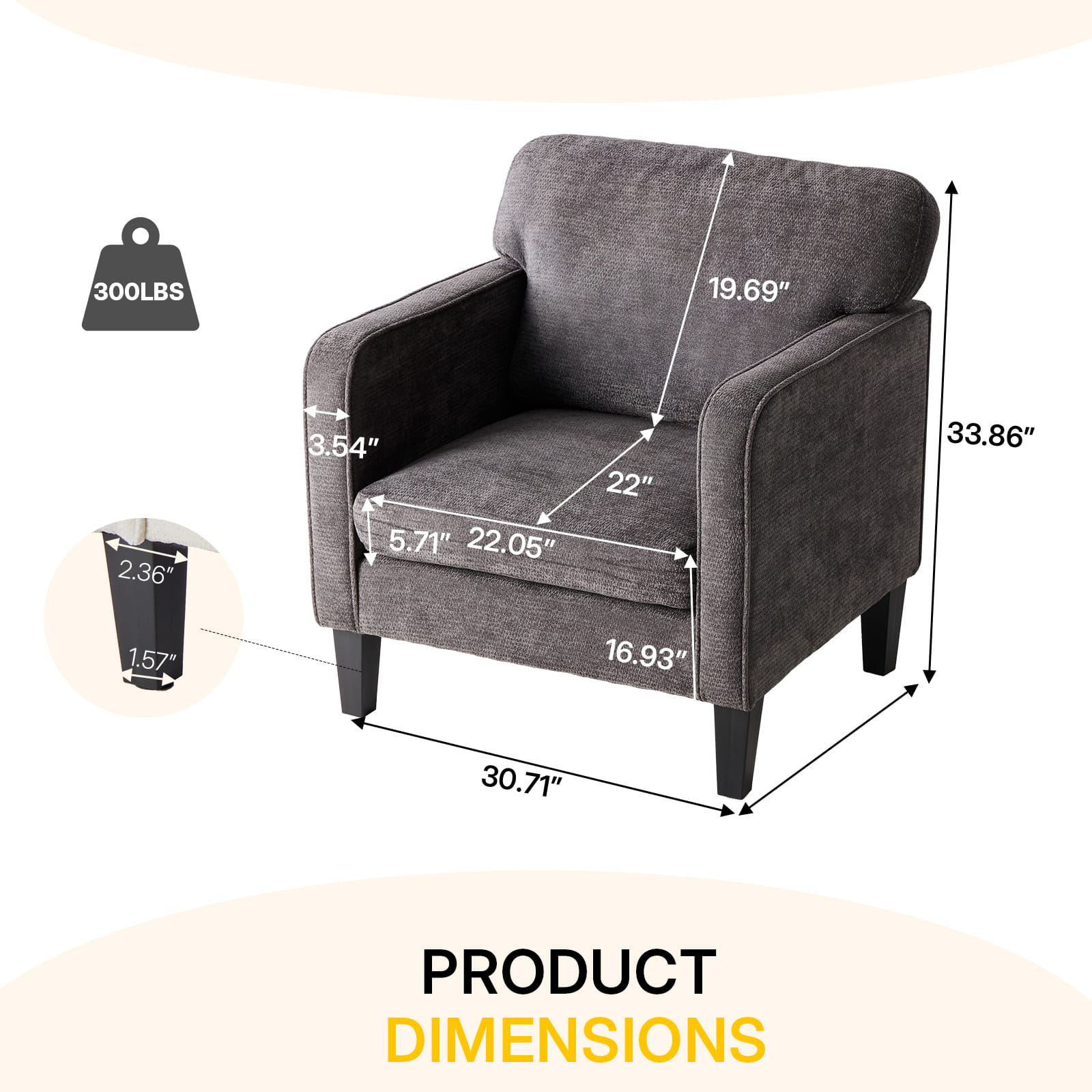 Adjustable Backrest Accent Chair for Living Room, Bedroom, Office